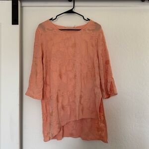 Soft Surroundings Cecile Tunic Small Peach Embroidered Asymmetric Top Floral Lrg